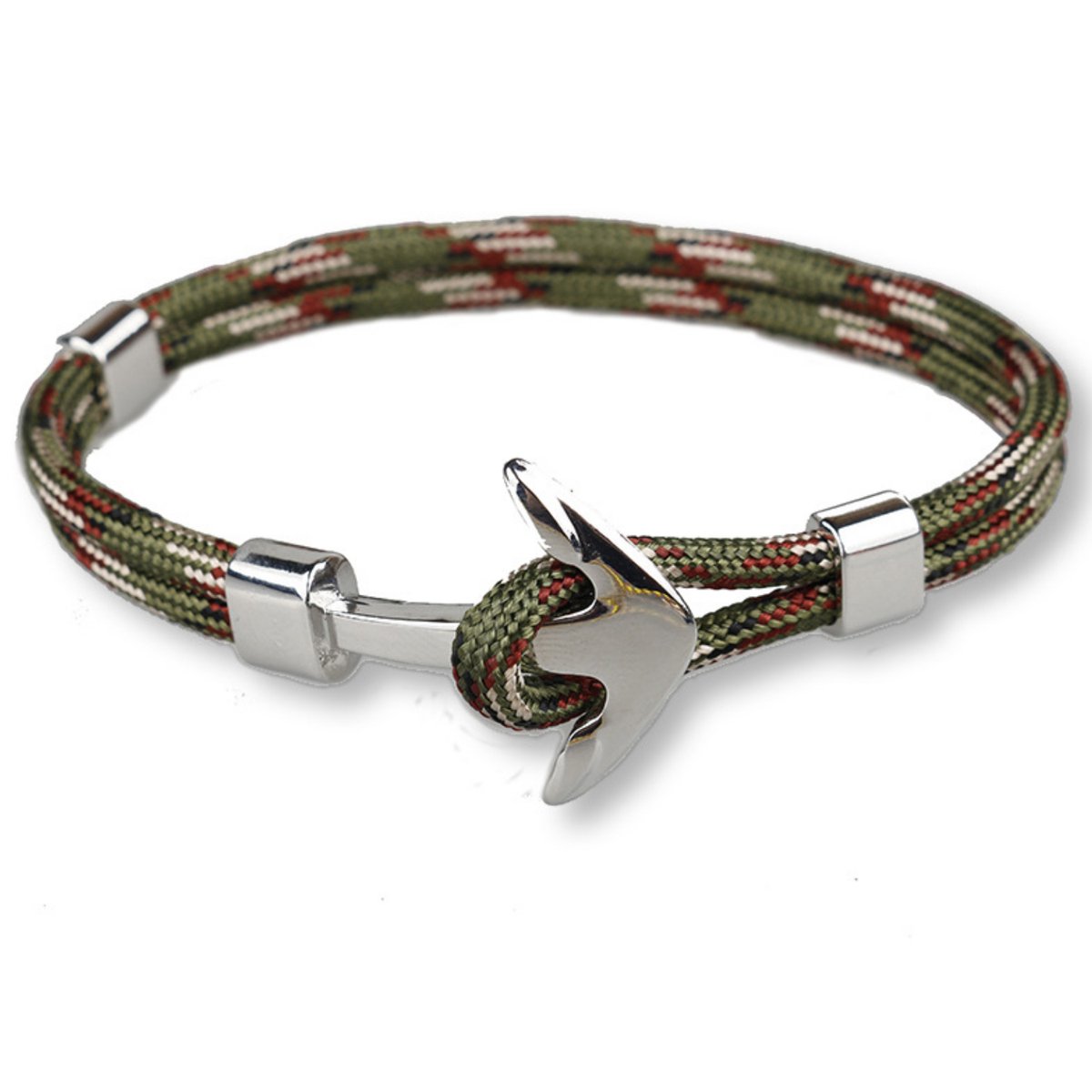 Kungu - Army Green - Zilveren Anker - Luxe rope armband voor heren en dames - Outdoor Milano line - Cadeau - Geschenk - Voor Man - Vrouw - Armbandje - Jewellery