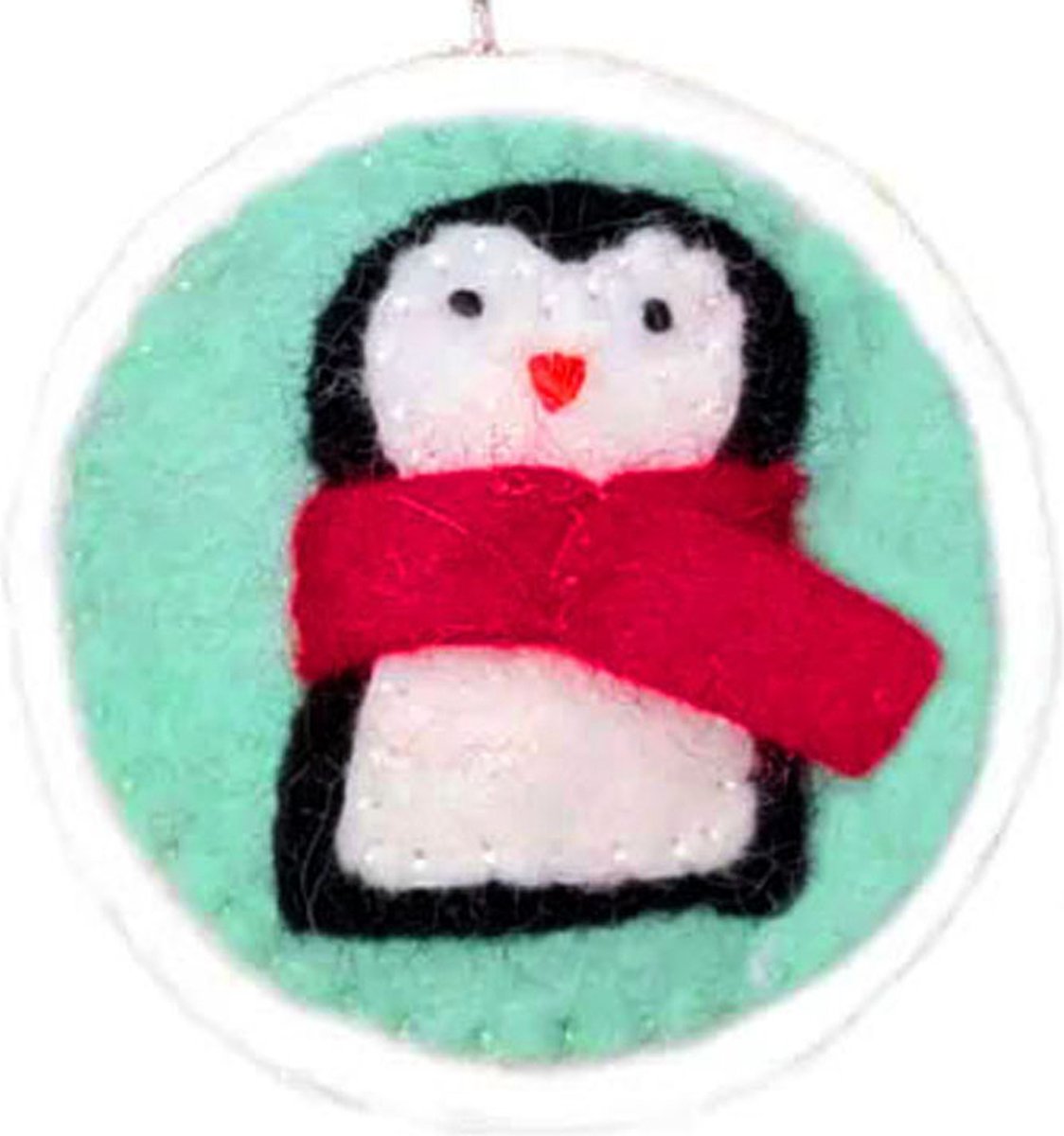 Vilten Kerst Hanger Lichtblauw Pinguin met Sjaal - 8cm