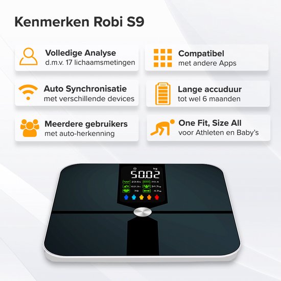 Robi S9 Personenweegschaal met Lichaamsanalyse - Zwart - Robi Products