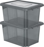 4x pièces de boîtes de rangement en plastique/boîtes de rangement gris 55 litres - Stock/boîtes de rangement/caisses/bacs avec couvercle