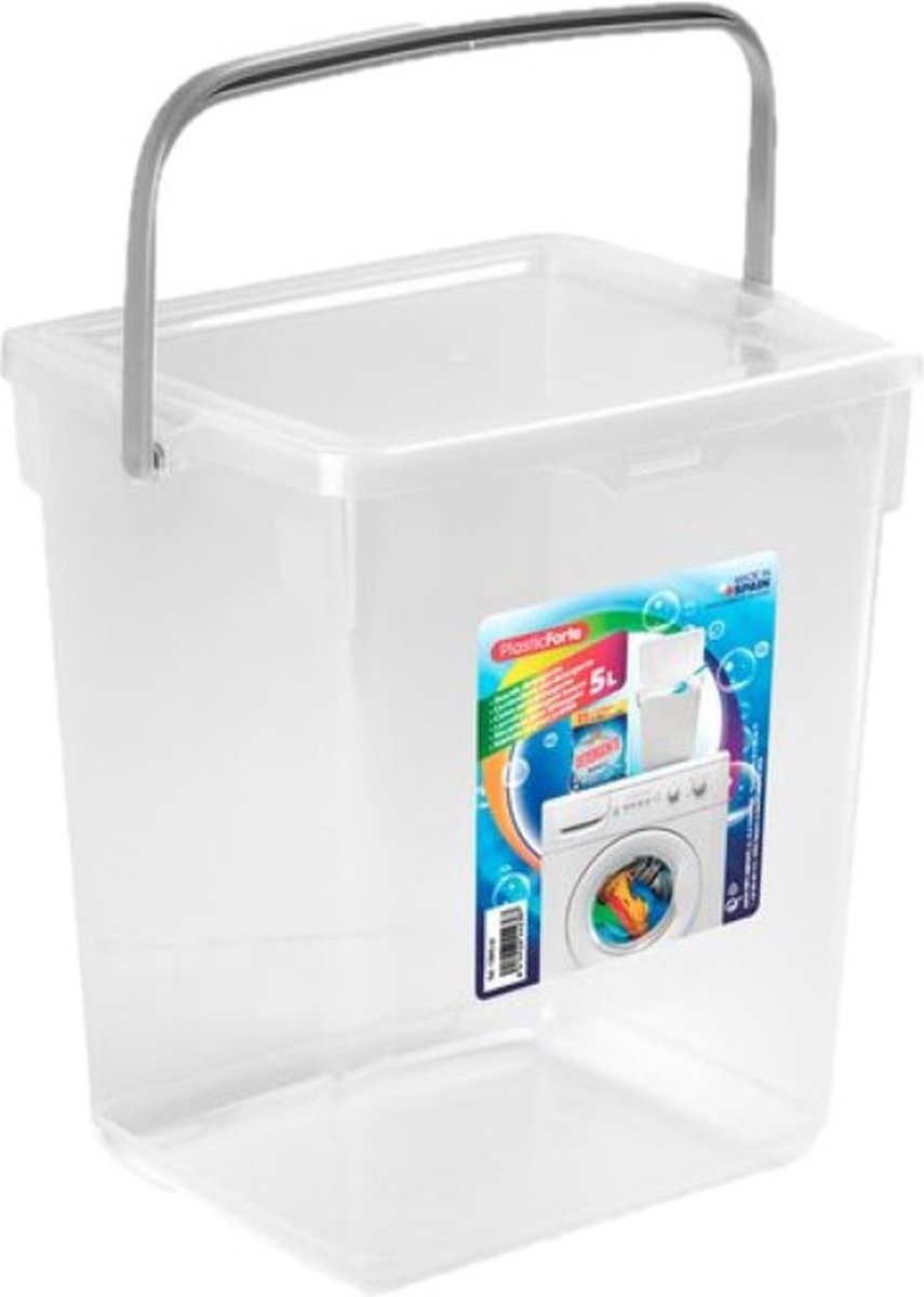 Opslagbox/emmer kunststof met deksel transparant 5 liter 20 x 17 x 23 cm - Bewaarbak