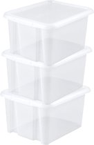 3x pièces de boîtes de rangement en plastique/boîtes de rangement blanc 30 litres - Stock/boîtes de rangement/caisses/bacs avec couvercle