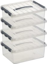 10x Sunware Q-Line opberg boxen/opbergdozen 12 liter 40 x 30 x 14 cm kunststof - A4 formaat opslagbox - Opbergbak kunststof transparant/rood