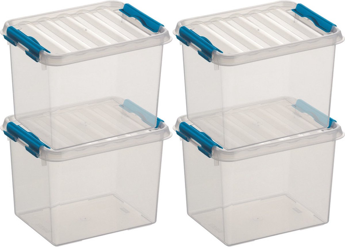 8x sunware q-line opberg box/opbergdoos - 3 liter - 20 x 15 x 14 cm - kunststof - opslagbox - transparant/blauw