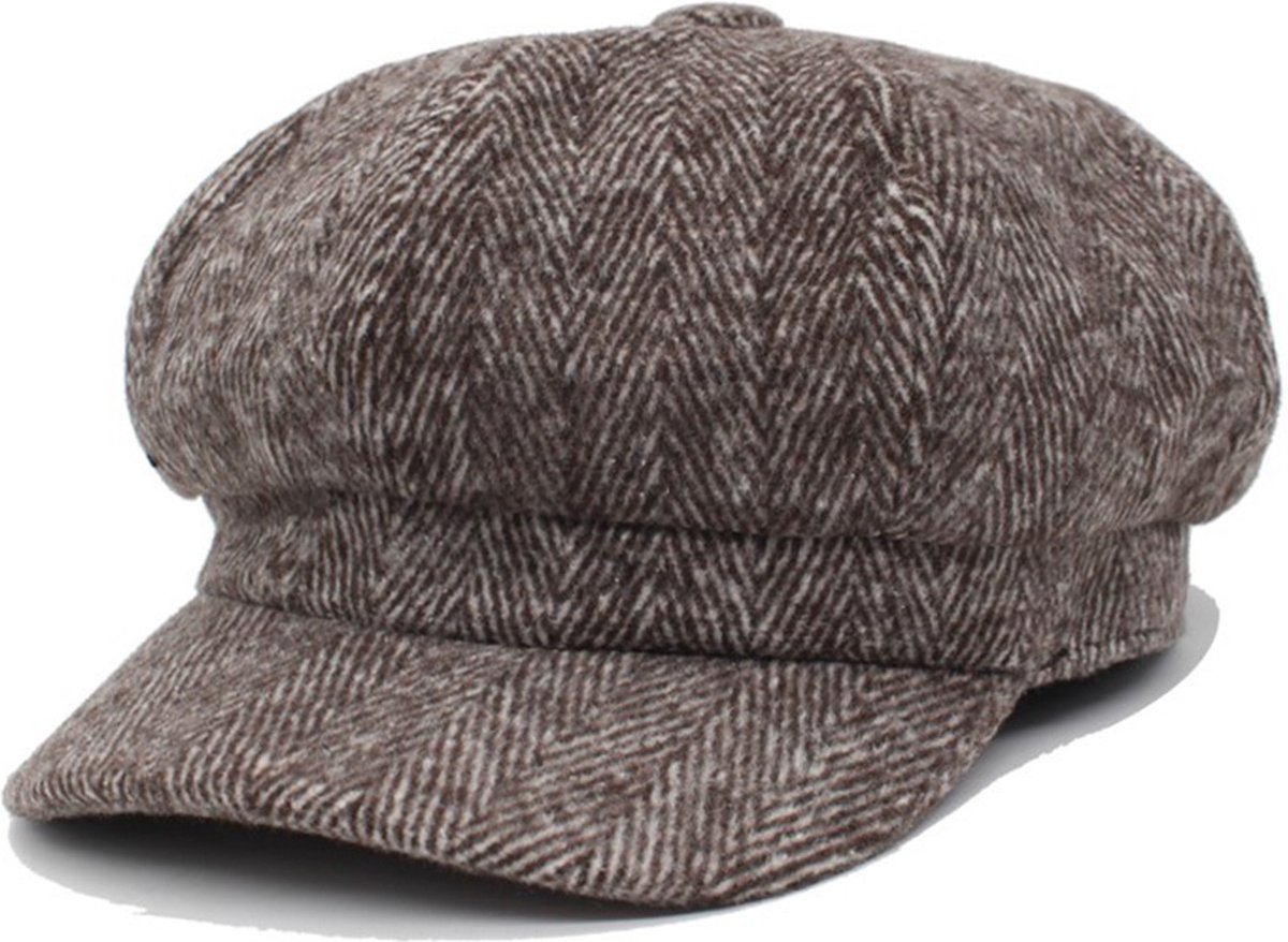 Baker Boy Cap - Bruin - Katoen - one size - Vintage style - warm - muts - hoed - baret - ballonpet - winterpet - Peaky Blinders style - hoofddeksel