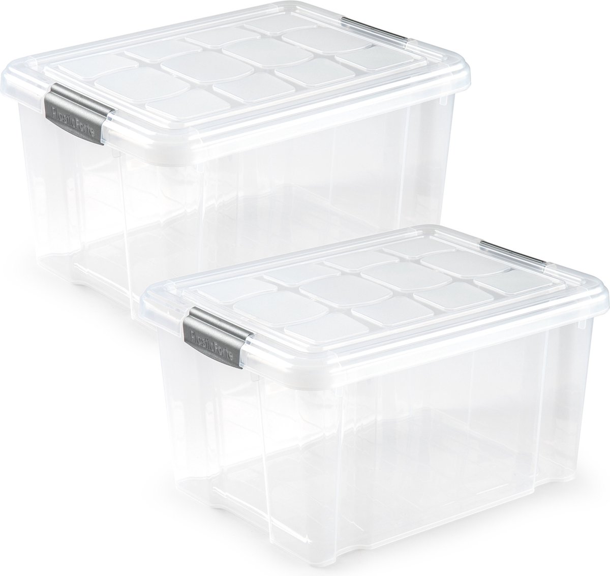 3x Opslagbakken/organizers met deksel 25 liter 42 x 36 x 25 cm transparant - Opbergbakken