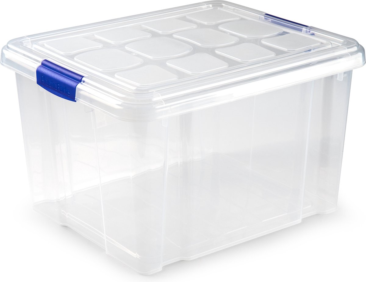 1x Opslagbakken/organizers met deksel 25 liter 42 x 36 x 25 cm transparant - Opbergbakken