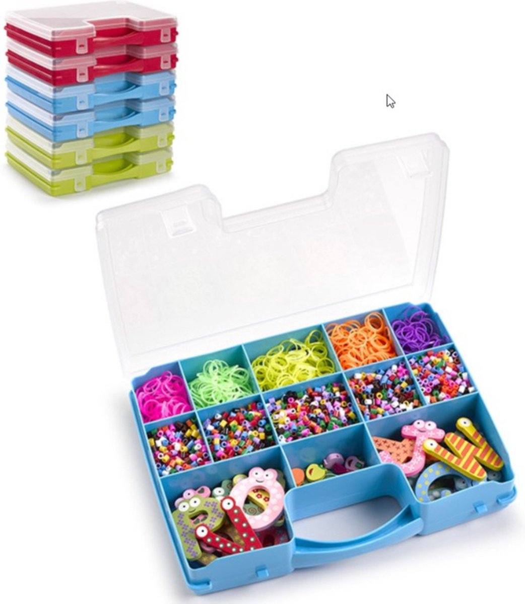 PlasticForte Opbergkoffertje - 3x - 13-vaks - opbergkoffer - sorteer box - 27,5 x 20,5 x 3 cm