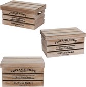 3x Caisses de rangement de rangement en bois avec couvercle 30cm / 36cm / 42cm - Décoration de la maison / accessoires - Rangement - Boîtes à fruits - Boîtes à Coffres à jouets - Boîtes de Caisses alimentaires en bois
