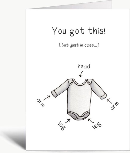 You got this! - zwangerschapskaart - geboortekaart - met envelop - zwanger - geboorte - baby - rompertje - handleiding - grappig - engels - humor