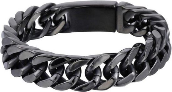 Zwarte Heren Armband met Dikke Schakels - Schakelarmband - Armbanden - Heren ArmbandCadeau voor Man - Mannen Cadeautjes