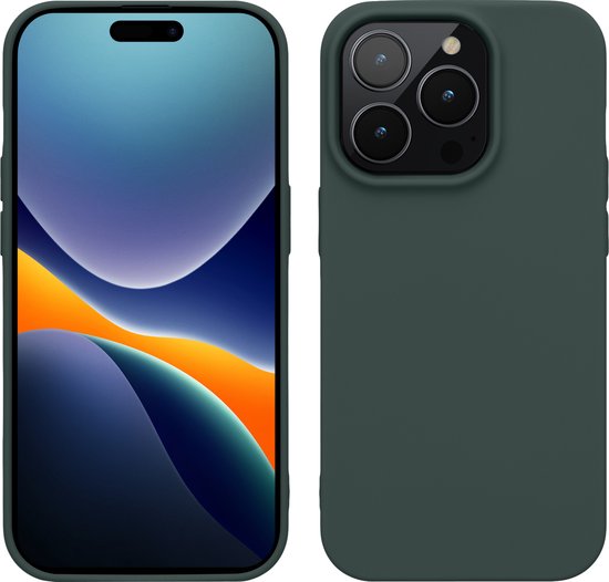 Coque de téléphone vert foncé, avant avec écran et arrière avec objectif de caméra.