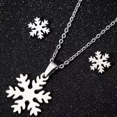 Gading® Kerst RVS-sieradenset met sneeuwster coillier en oorknoppen-zilver