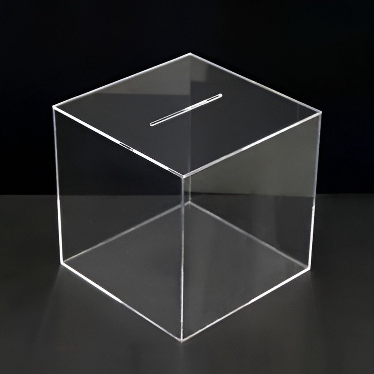Plexiglas kubus / brievenbus | 20x20x20cm | Met dichte deksel én deksel met gleuf