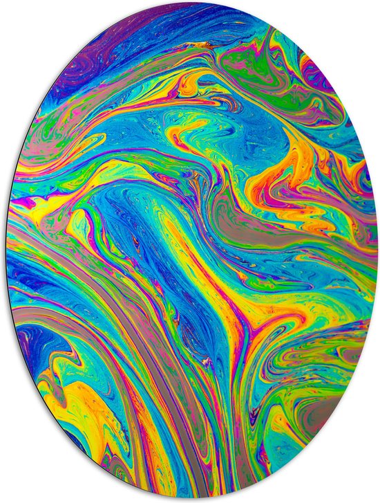 WallClassics - Dibond Ovaal - Felkleurige Verfmix - 81x108 cm Foto op Ovaal (Met Ophangsysteem)