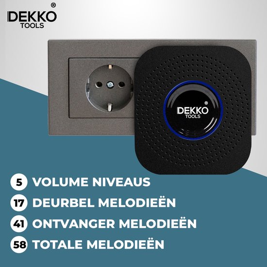 Dekko Tools Deurbel Draadloos 150m - Plug & Play - 2 Ontvangers - 58 soorten geluiden - Waterdicht — afbeelding 5