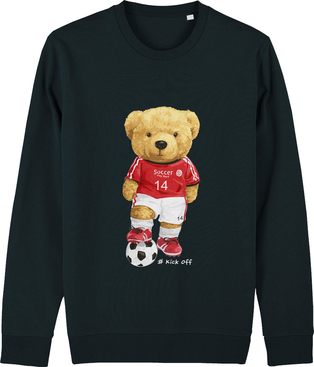Jongens en Meisjes Sweater - Beer met Voetbal - Zwart - Maat 104