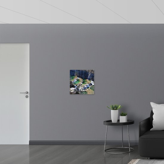 PVC Schuimplaat - Plitvicemeren van Bovenaf - 50x50 cm Foto op PVC Schuimplaat (Met Ophangsysteem)