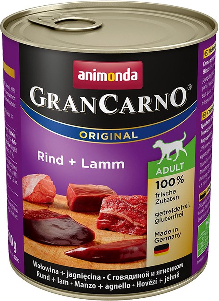 6x800g Original Adult Rund & Lam animonda GranCarno Hondenvoer