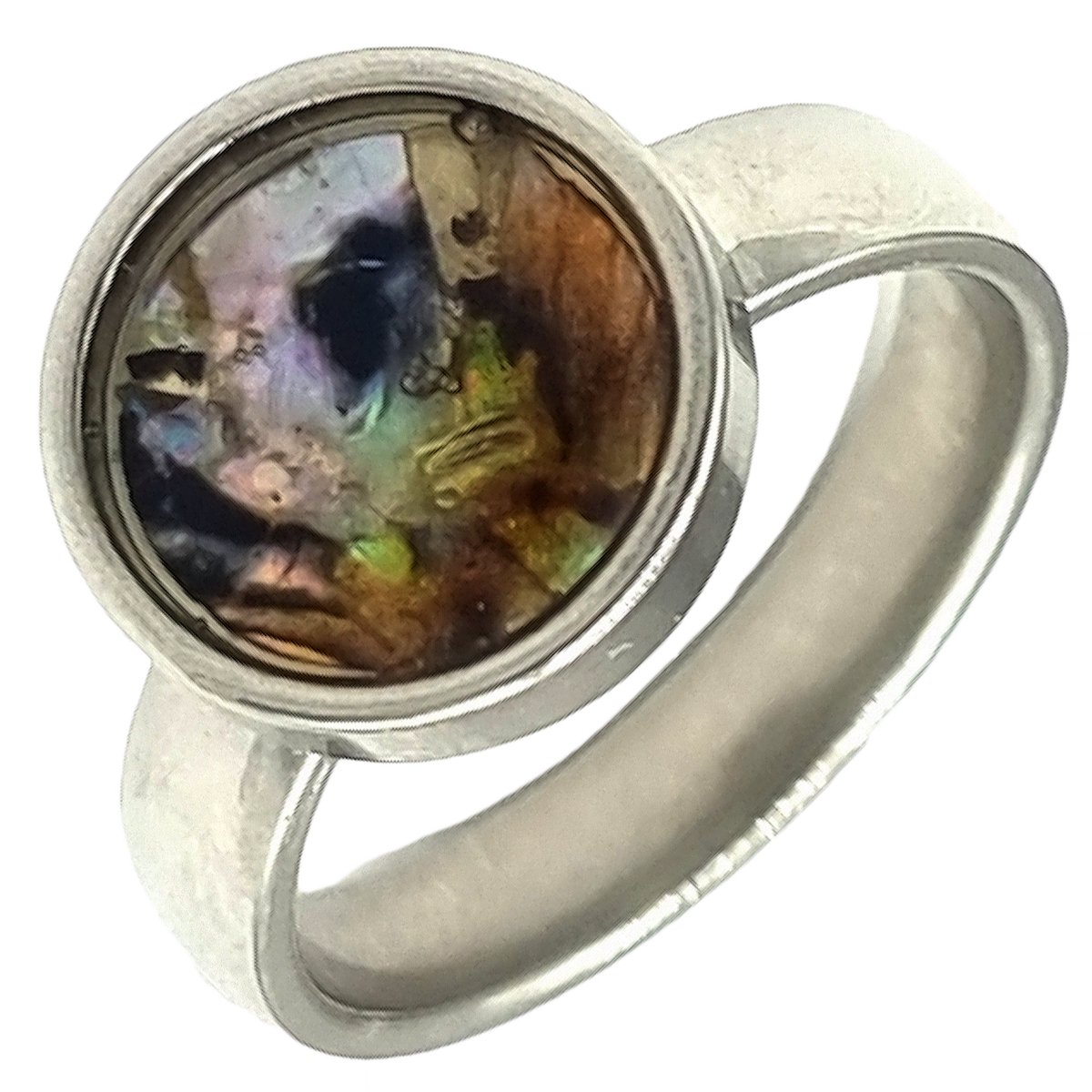 Tesoro Mio Michel – Stalen Ring –Schelp Van Zeeoor / Abalone – Staal – 20 mm / Maat 63