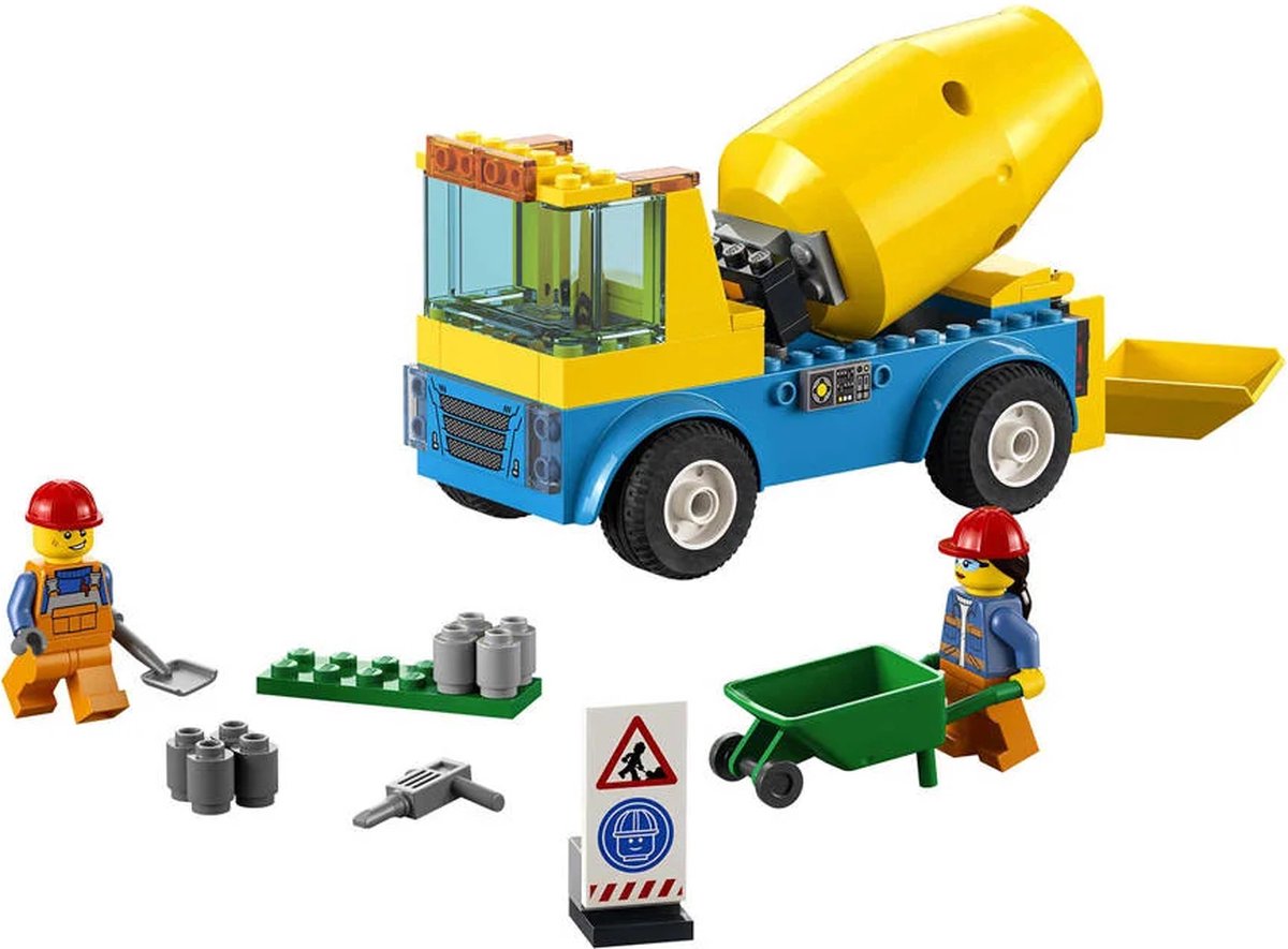 LEGO® City Cementwagen 60325 bouwset; met een ronddraaiende mengtrommel, plus een bord voor wegwerkzaamheden, drilboor, kruiwagen en minifiguren van wegwerkers; bouwvoertuig voor kinderen vanaf 4 jaar (85 onderdelen) — afbeelding 10