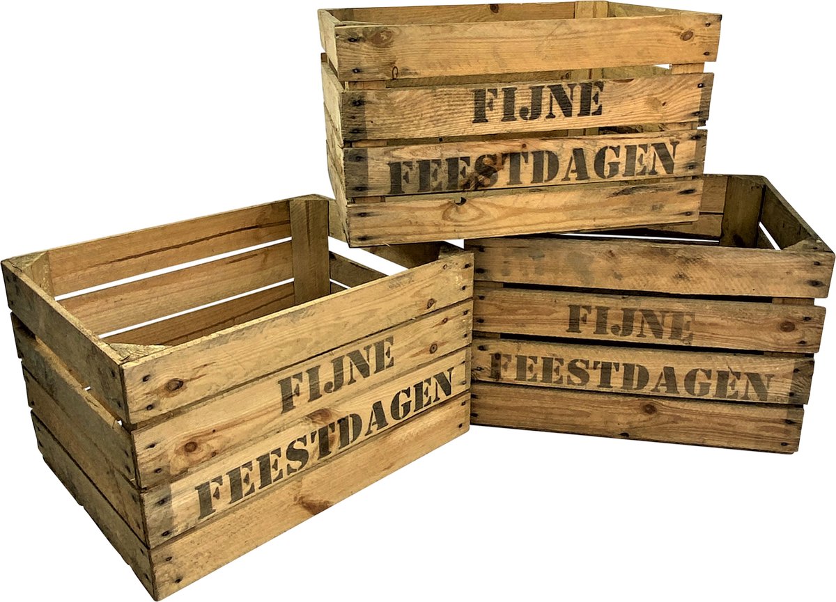 Fruitkist Fijne Feestdagen - (set van 3 kisten) DecoLis