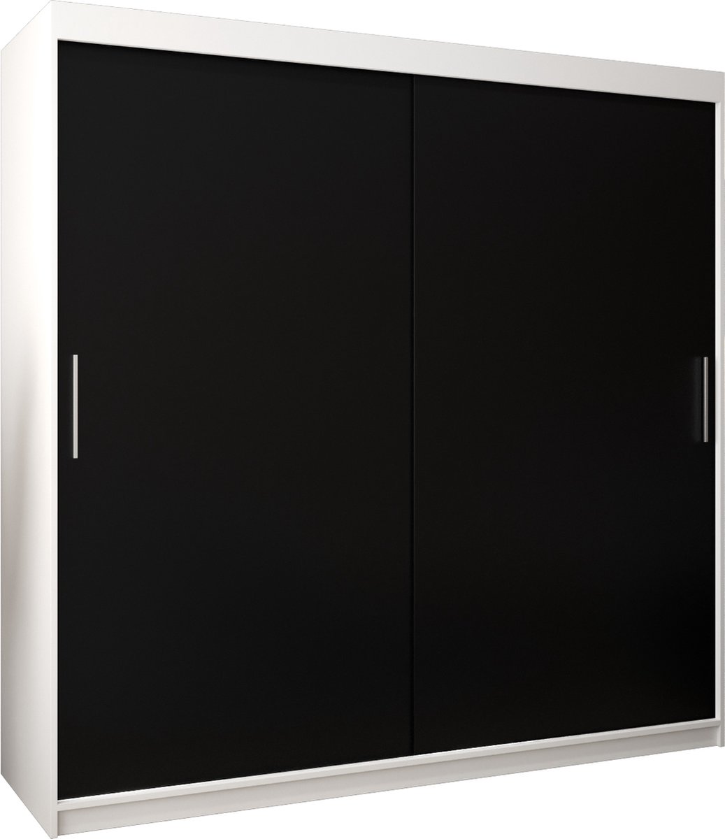 InspireME Kledingkast met 2 schuifdeuren, Modern-stijl, Kledingkast met planken (BxHxD): 200x200x62 - TORM 200 Wit Mat + Zwart met 4 lades