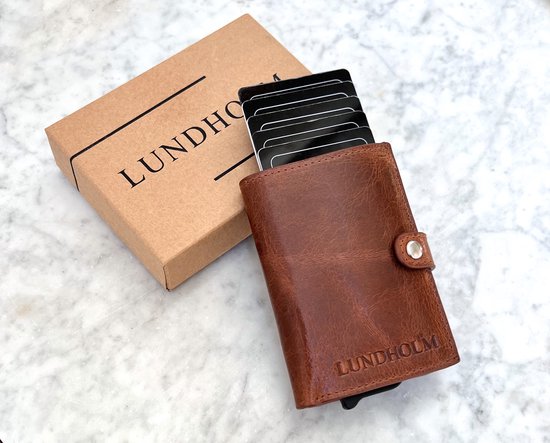 Lundholm porte-cartes femme avec portefeuille marron cognac - porte-cartes de crédit femme extensible - cadeau pour petite amie | Série Lundholm Trondheim