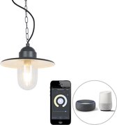 QAZQA kansas - Industriele Dimbare LED Smart Hanglamp incl. wifi met Dimmer voor buiten - 1 lichts - Ø 28.5 cm - Donkergrijs - Industrieel - Buitenverlichting