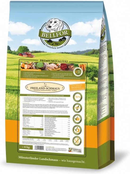 Bellfor - Openluchtfeest - Hondenbrokken met Extra Vlees - Droog Hondenvoer van Kip - 70% Vlees en Graanvrij - 6 kg