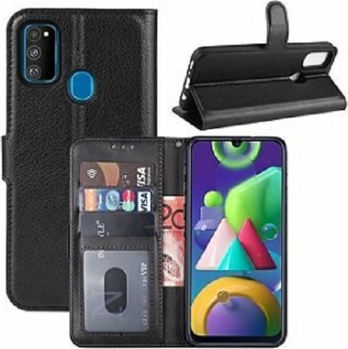 Samsung M21 Hoesje Met Pasjeshouder Bookcase Zwart