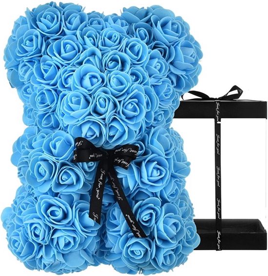 Rozen Teddy Beer 25 cm - Rose Bear - Rose Teddy - Liefde - Moederdag - Verjaardag -  cadeau voor haar - romantisch cadeau -  Valentijn Cadeau - Blauw