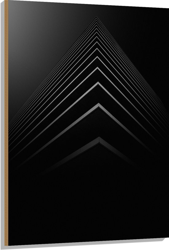 WallClassics - Hout - Stapel Zwarte Abstracte Platen - 80x120 cm - 12 mm dik - Foto op Hout (Met Ophangsysteem)