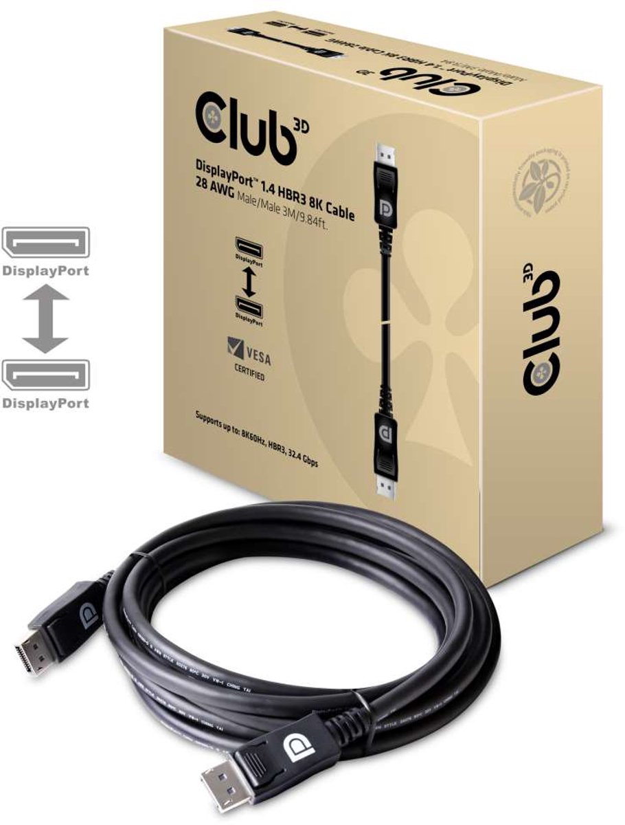 Club 3D DisplayPort™ 1.4 HBR3 8K 28AWG kabel M/M 3m /9.84ft