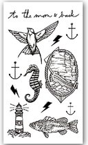 GlittersXL - Temporary Tattoo Vogel/Vis/Vuurtoren/Zeepaard/Anker (11x6cm) [Neptattoo - Tijdelijke tatoeage - Nep Fake Tattoos - Water overdraagbare festival sticker henna outfit tattoo - Glitter tattoo - Volwassenen Kinderen Jongen Meisje]