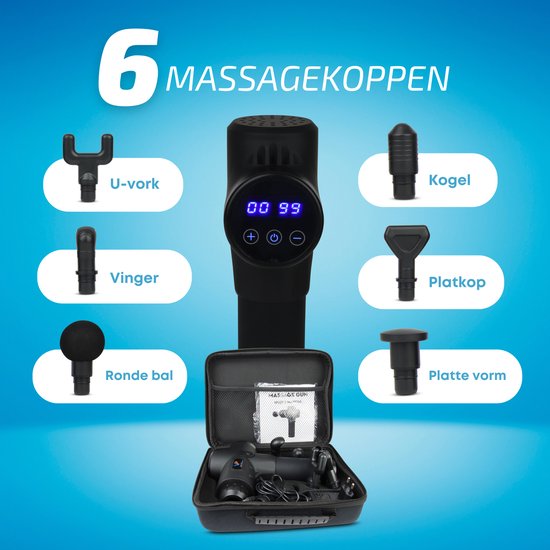 Massage Gun - MassageGun - Professioneel - Draadloos - Sport - Spierherstel - 6 Massagekoppen - Kerst cadeau