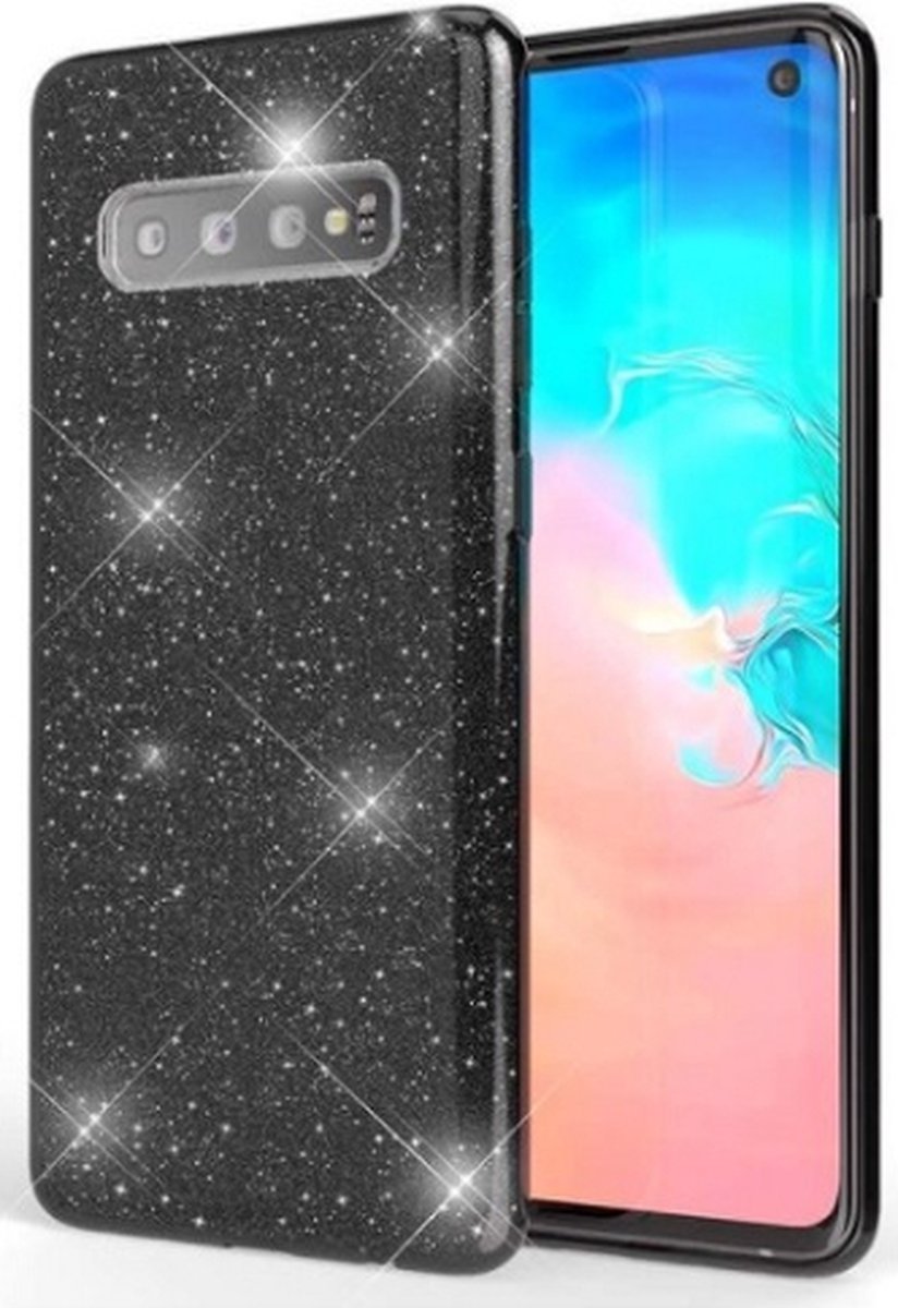 Samsung S10 Plus Siliconen Glitter Hoesje Zwart