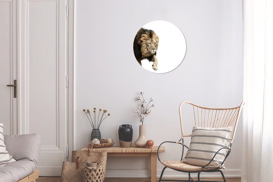 WallCircle - Stickers muraux - Cercle Papier Peint - Lion - Wit - Animaux - 30x30 cm - Cercle Mural - Auto Adhésif - Sticker Papier Peint Rond