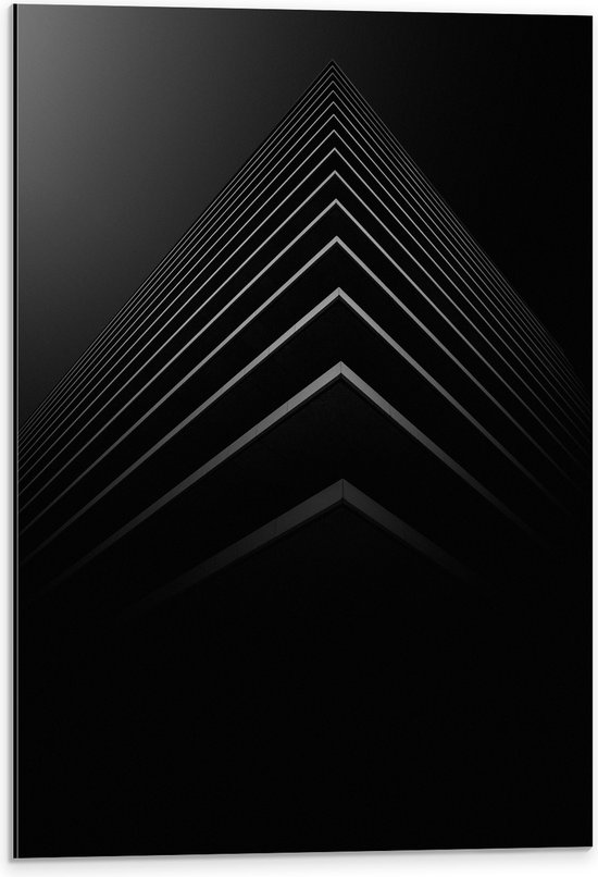 WallClassics - Dibond - Stapel Zwarte Abstracte Platen - 40x60 cm Foto op Aluminium (Wanddecoratie van metaal)