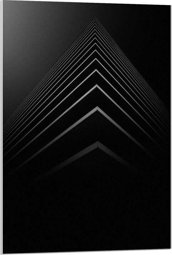WallClassics - Acrylglas - Stapel Zwarte Abstracte Platen - 60x90 cm Foto op Acrylglas (Met Ophangsysteem)