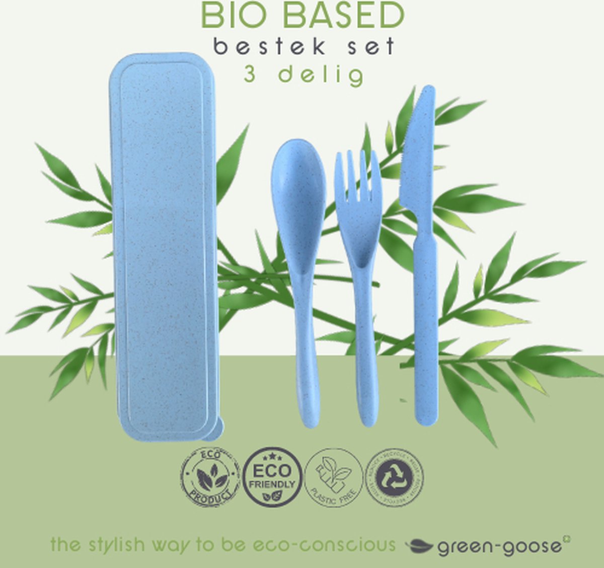 green-goose® Bio-based Bestek Set | Blauw | Duurzaam Bestek voor School, Picknick, Vakantie, Camping | Vaatwasserbestendig