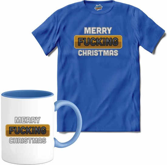 Merry f*cking christmas - T-Shirt met mok - Meisjes - Royal Blue - Maat 12 jaar