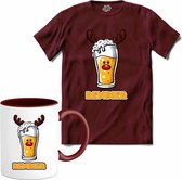 Renbier - T-Shirt met mok - Heren - Burgundy - Maat XXL