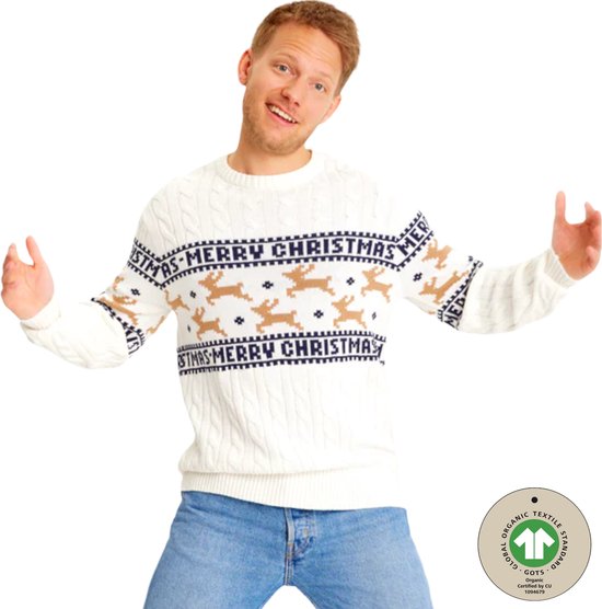 Ugly Christmas Sweater Women & Men - Pull de Noël " Wit Traditionnel & Élégant" - 100% Katoen Biologique - Pull de Noël Homme & Femme Taille L