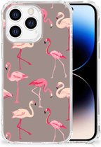 Hoesje met naam Geschikt voor iPhone 14 Pro Telefoonhoesje met doorzichtige rand Flamingo