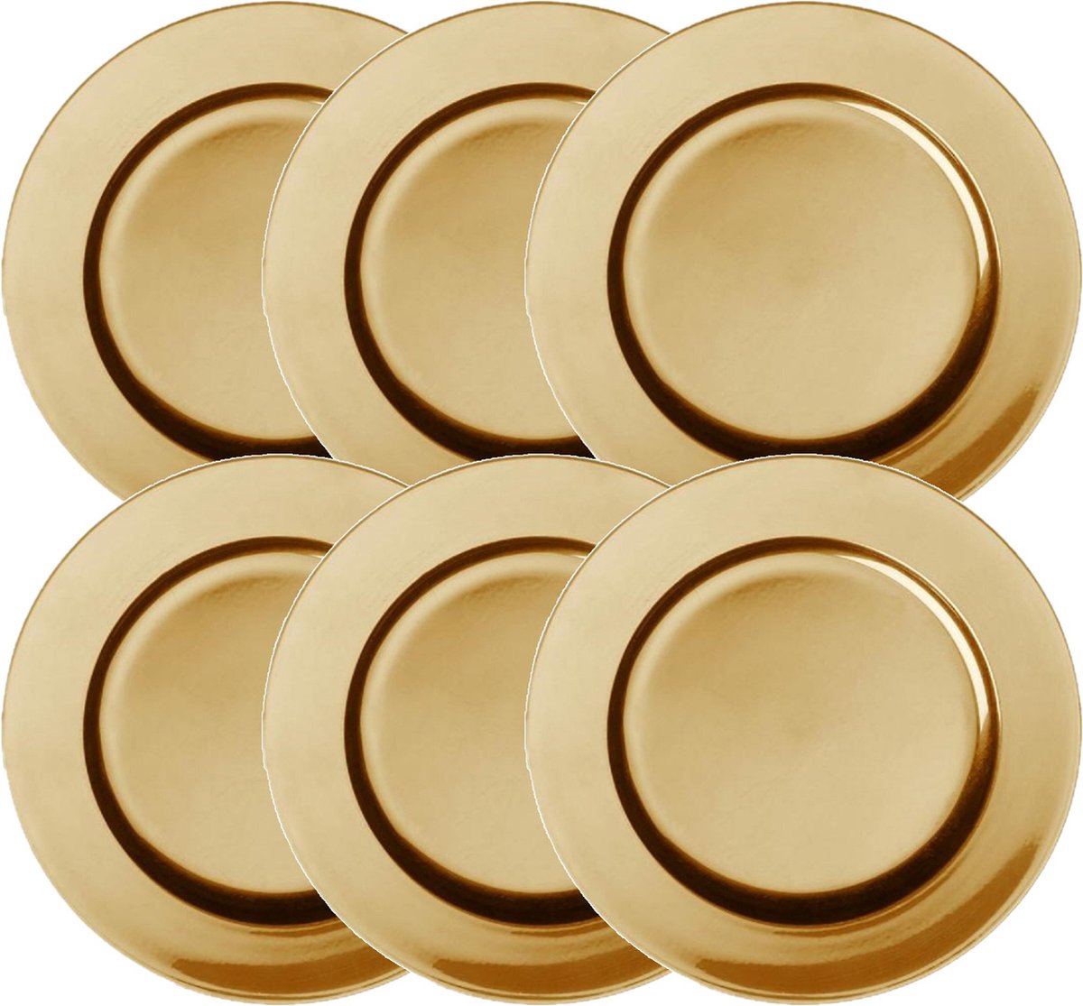 Set van 6x stuks diner onderborden goud rond kunststof 33 cm - Onderborden voor dinerborden