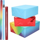 6x Rollen kraft inpakpapier regenboog pakket - regenboog/metallic rood/blauw 200 x 70/50 cm - cadeau/verzendpapier