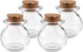 Kleine flesjes/potjes - 4x - glas - met kurk dop - 5 x 6 cm - Bedankjes/weggevertjes