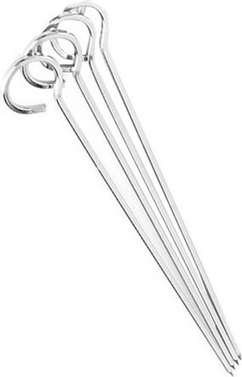 Barbecue spiezen/vleespennen - 8x stuks - metaal - met oog - 24 cm
