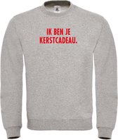 Kerst sweater grijs L - Ik ben je kerstcadeau - rood - soBAD. | Kersttrui soBAD. | kerstsweaters volwassenen | kerst hoodie volwassenen | Kerst outfit | Foute kerst truien